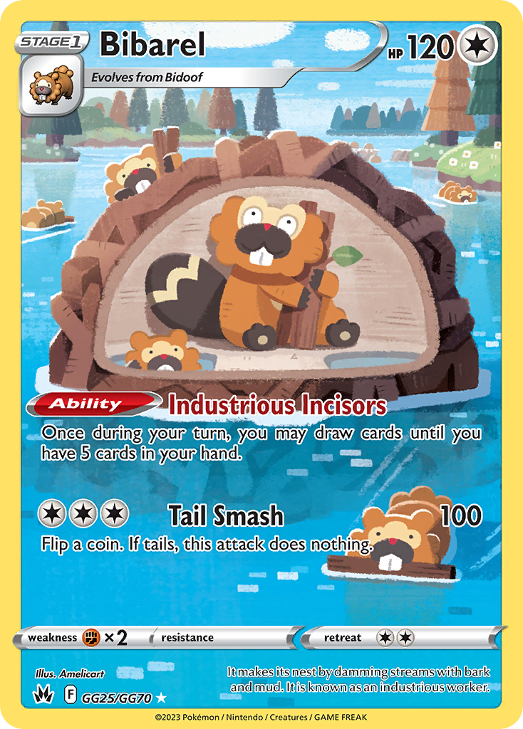 Bibarel GG25/GG70 Trainer Gallery Rare Crown Zenith Galarian Gallery Holo NM/M
