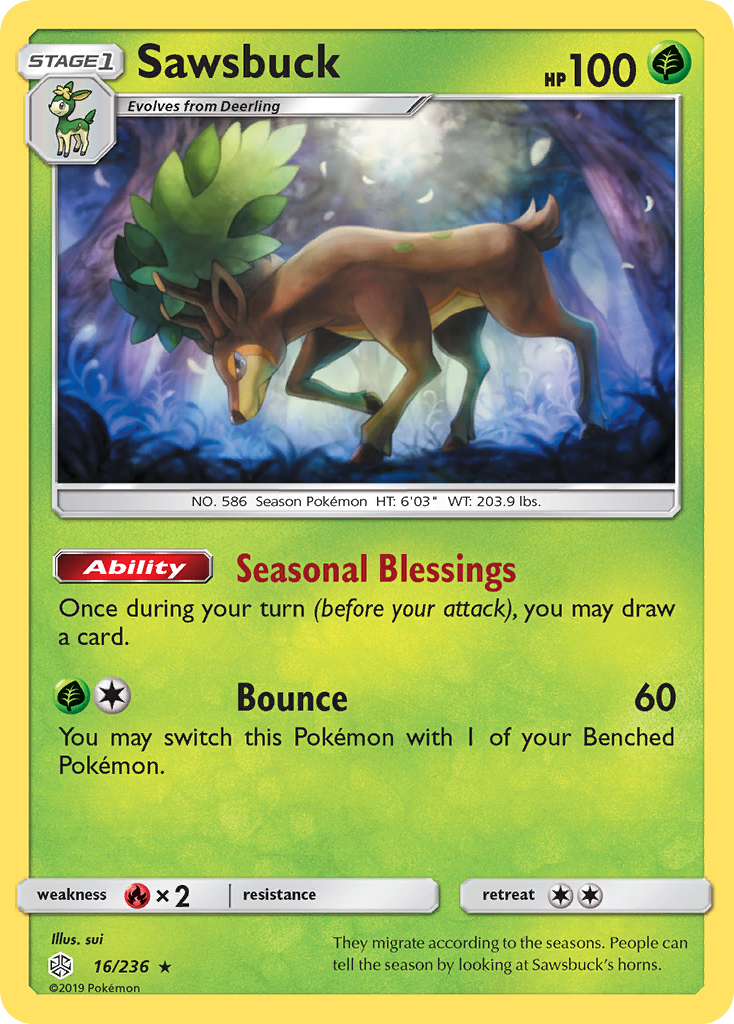Sawsbuck 16/236 Rare Cosmic Eclipse Holo NM/LP
