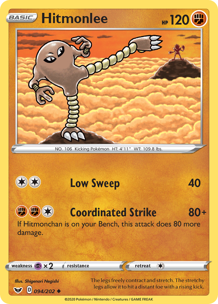 Hitmonlee 094/202 Uncommon Reverse Holo Sword & Shield NM/LP