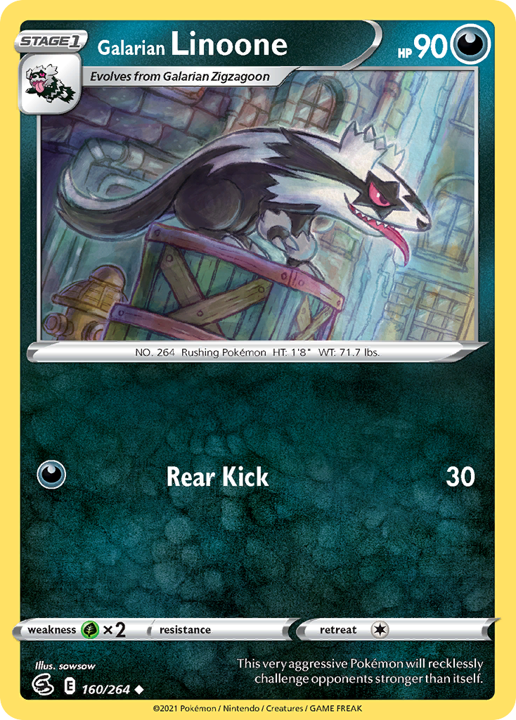 Galarian Linoone 160/264 Uncommon Reverse Holo Fusion Strike NM/LP