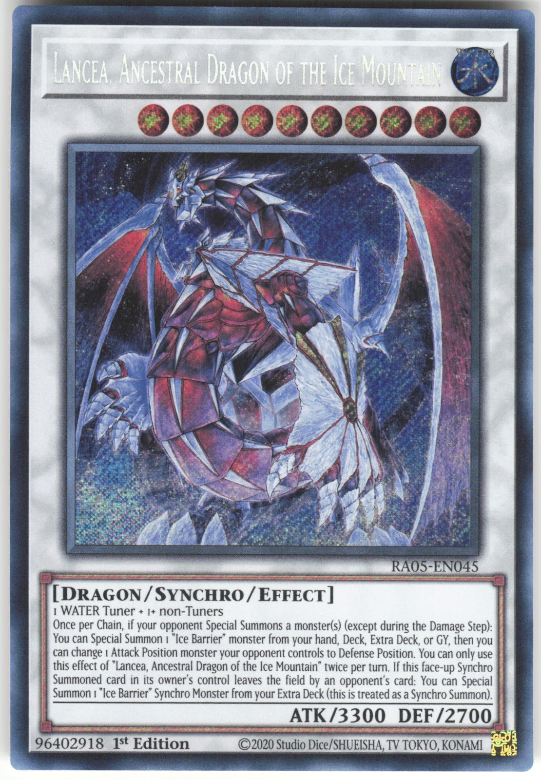 Lancea, Ancestral Dragon of the Ice Mountain (Secret Rare) Secret Rare Rarity Collection 5 RA05-EN045 NM