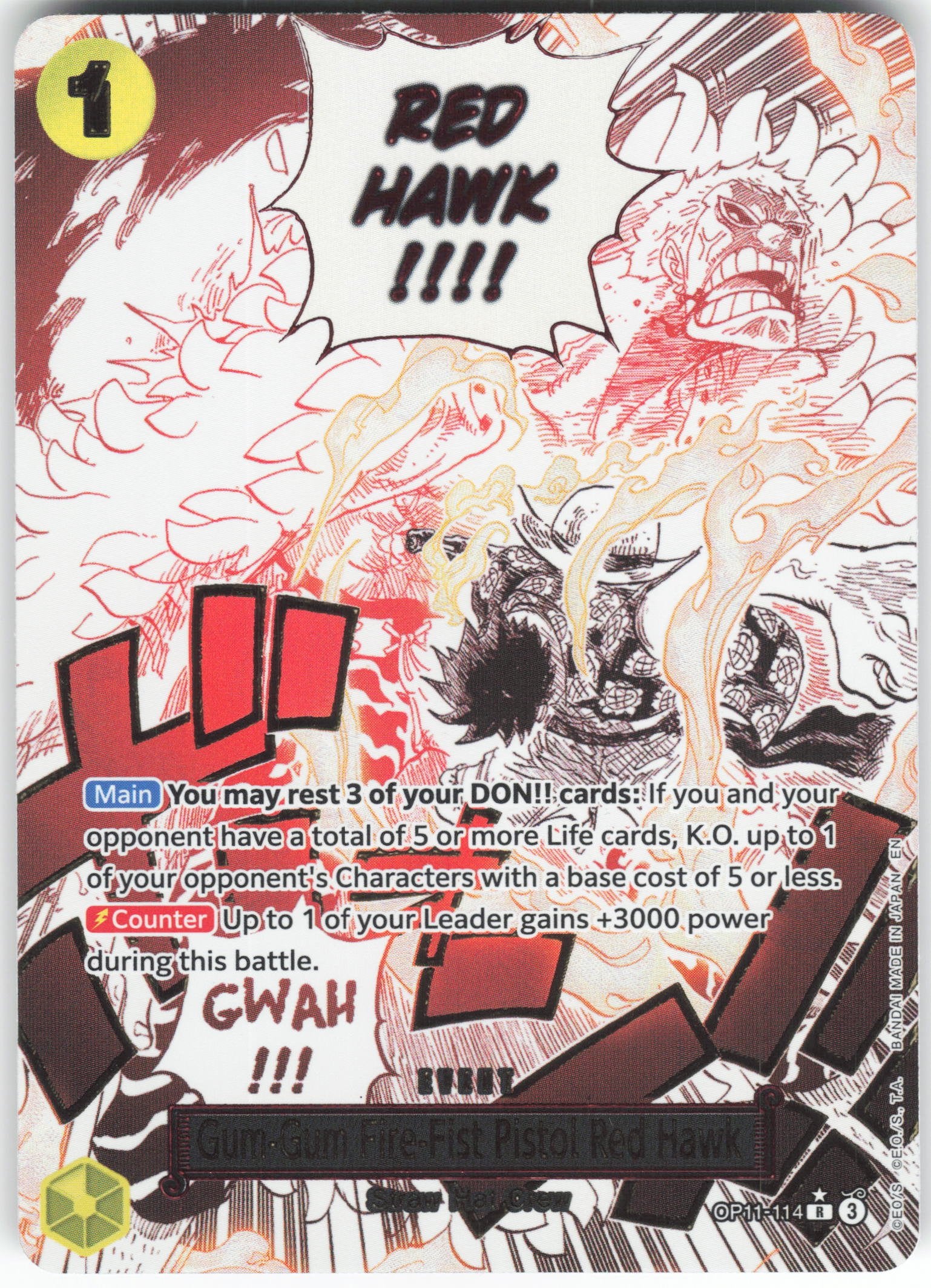 Gum-Gum Fire-Fist Pistol Red Hawk (Alternate Art) R A Fist of Divine Speed OP11-114 NM