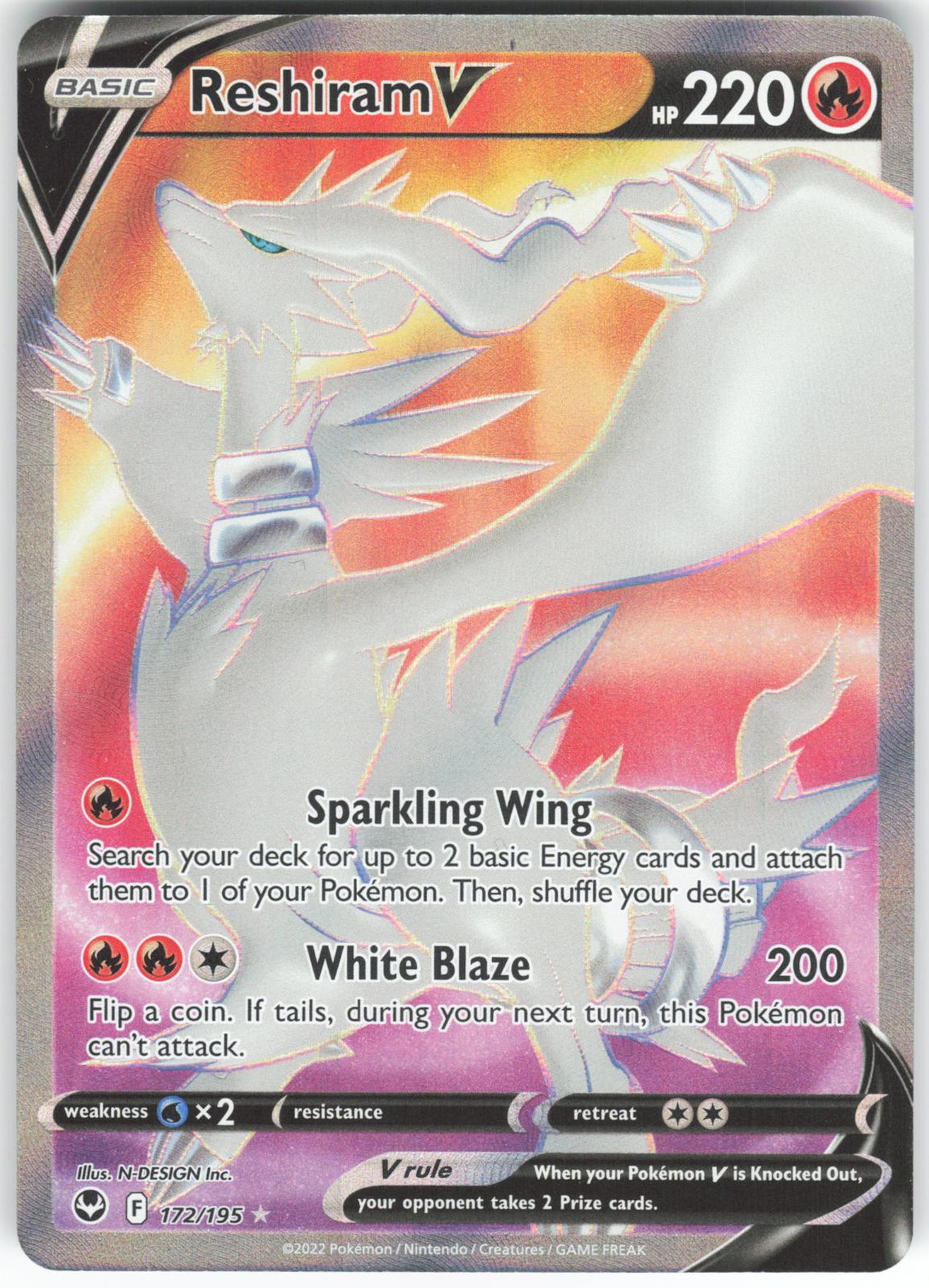 Reshiram V 172/195 Ultra Rare Silver Tempest LP