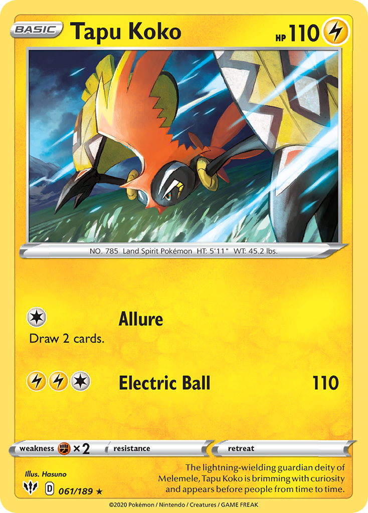Tapu Koko 061/189 Rare Darkness Ablaze Holo NM/LP