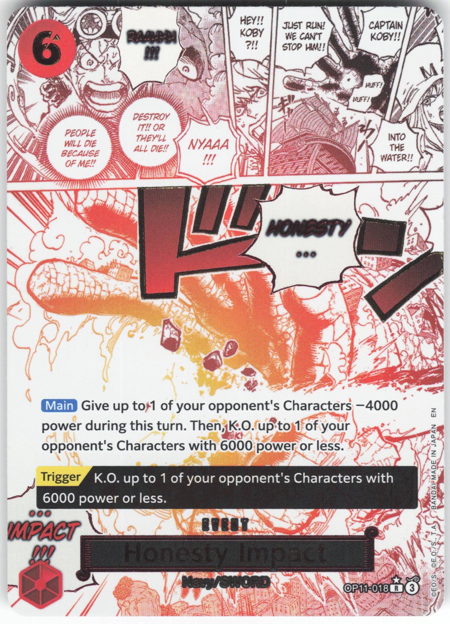 Honesty Impact (Alternate Art) R A Fist of Divine Speed OP11-018 NM