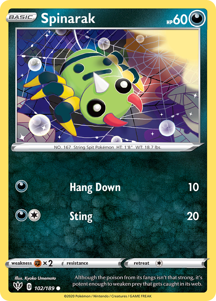 Spinarak 102/189 Common Reverse Holo Darkness Ablaze NM/LP