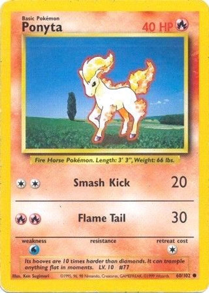 Ponyta 60/102 Common Base Set Unlimited NM/M
