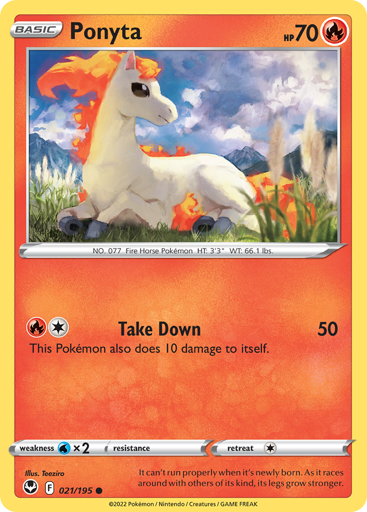 Ponyta 021/195 Common Reverse Holo Silver Tempest NM/LP