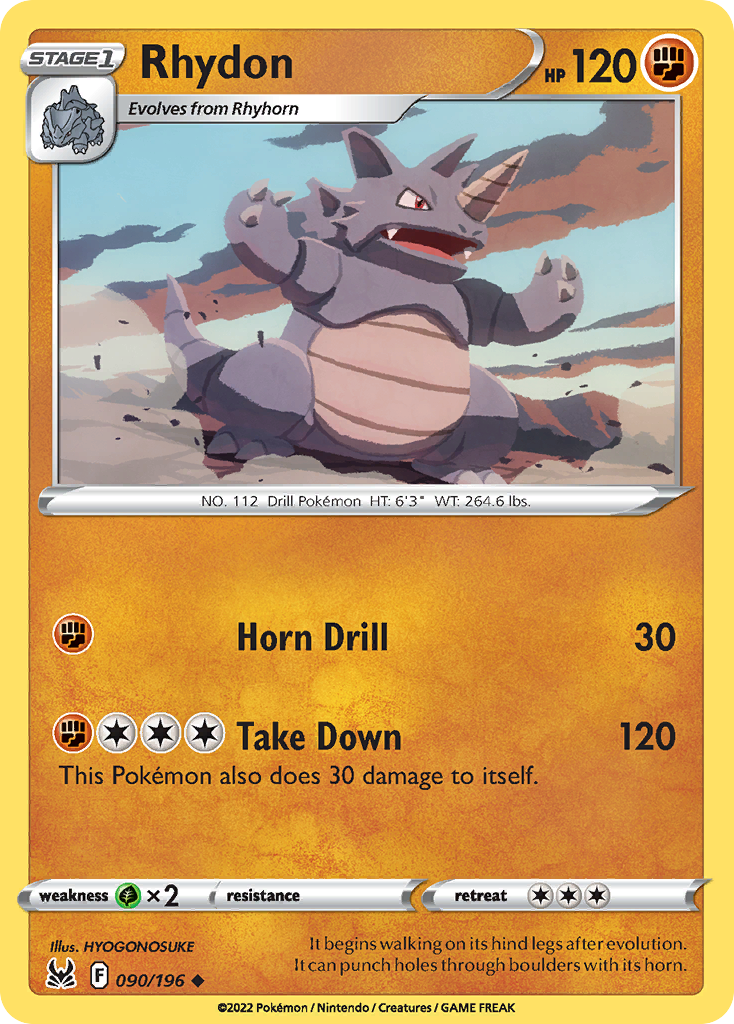 Rhydon 090/196 Uncommon Reverse Holo Lost Origin NM/LP