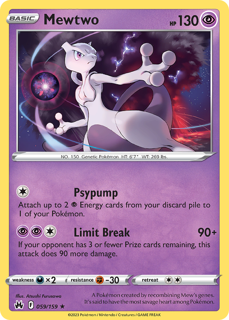 Mewtwo 059/159 Rare Crown Zenith Holo NM/LP