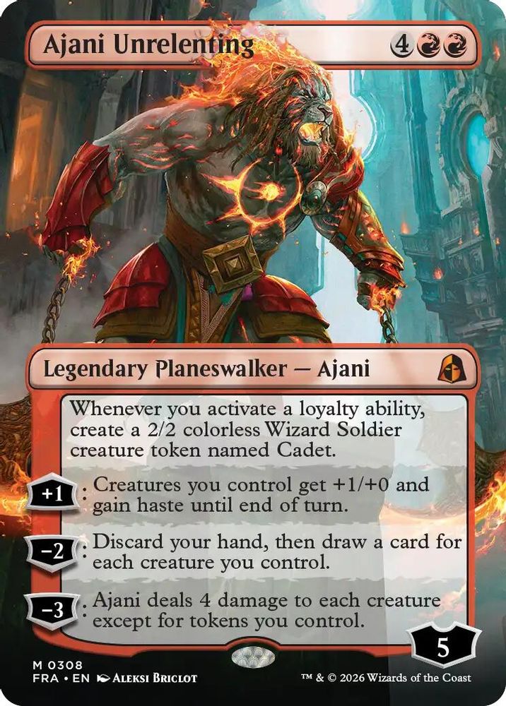 Ajani Unrelenting (Borderless) 308 Mythic Foil Reality Fracture NM/M