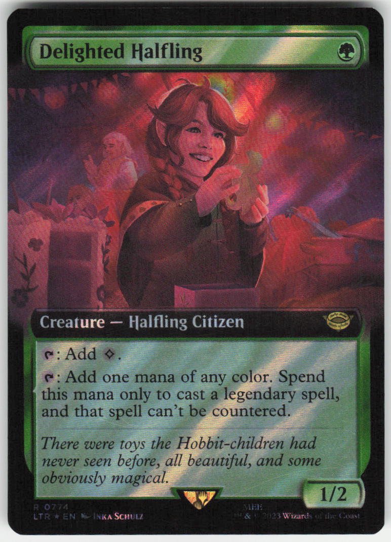 Delighted Halfling (Extended Art) (Surge Foil) R Universes Beyond: The Lord of the Rings: Tales of Middle-earth 774 NM