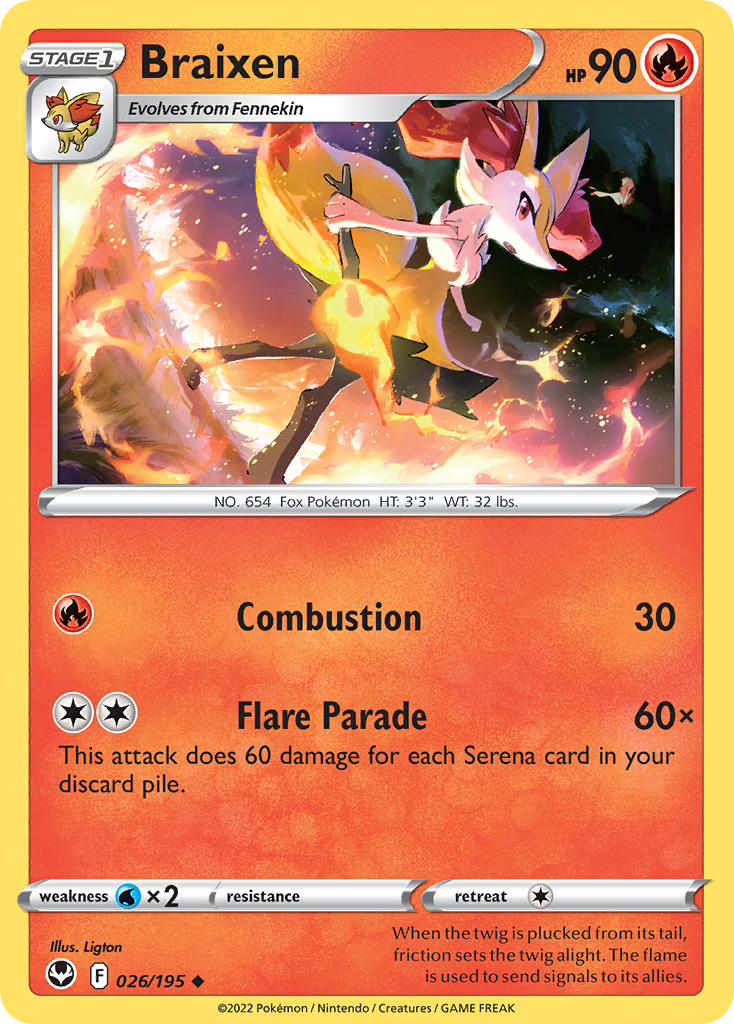 Braixen 026/195 Uncommon Reverse Holo Silver Tempest NM/LP