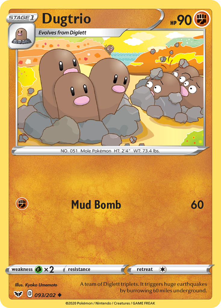 Dugtrio 093/202 Uncommon Reverse Holo Sword & Shield NM/LP