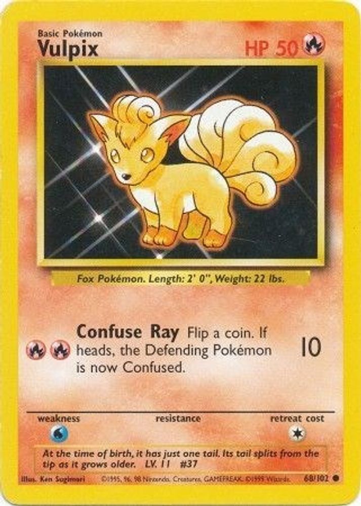Vulpix 68/102 Common Base Set Unlimited NM/M
