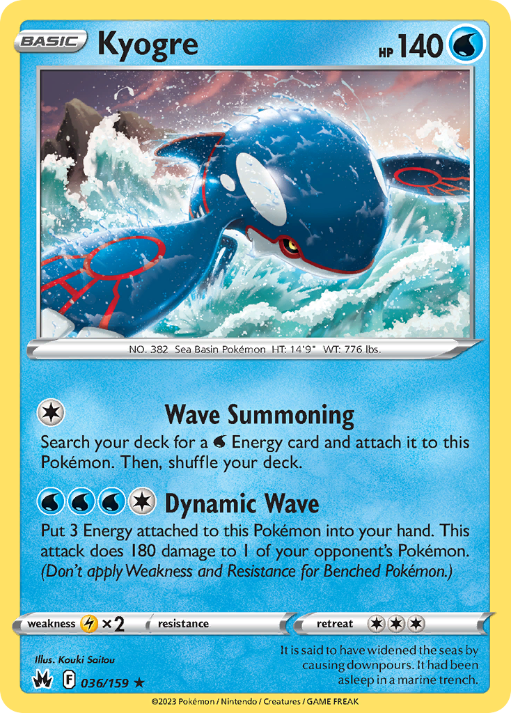 Kyogre 036/159 Rare Crown Zenith Holo NM/LP