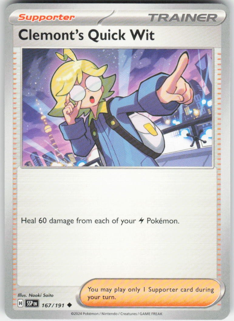 Clemont's Quick Wit - Uncommon SV08: Surging Sparks 167/191 NM