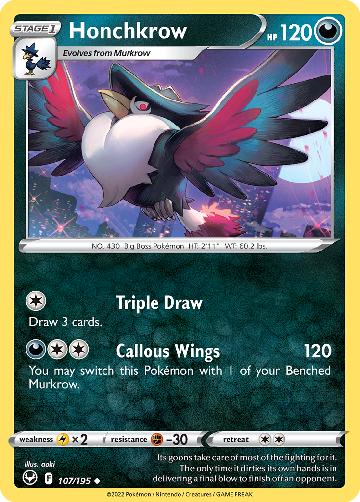 Honchkrow 107/195 UnCommon Reverse Holo Reverse Holo Silver Tempest NM/LP