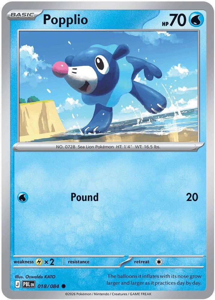 Popplio 018/084 Common Reverse Holo Pitch Black NM/M