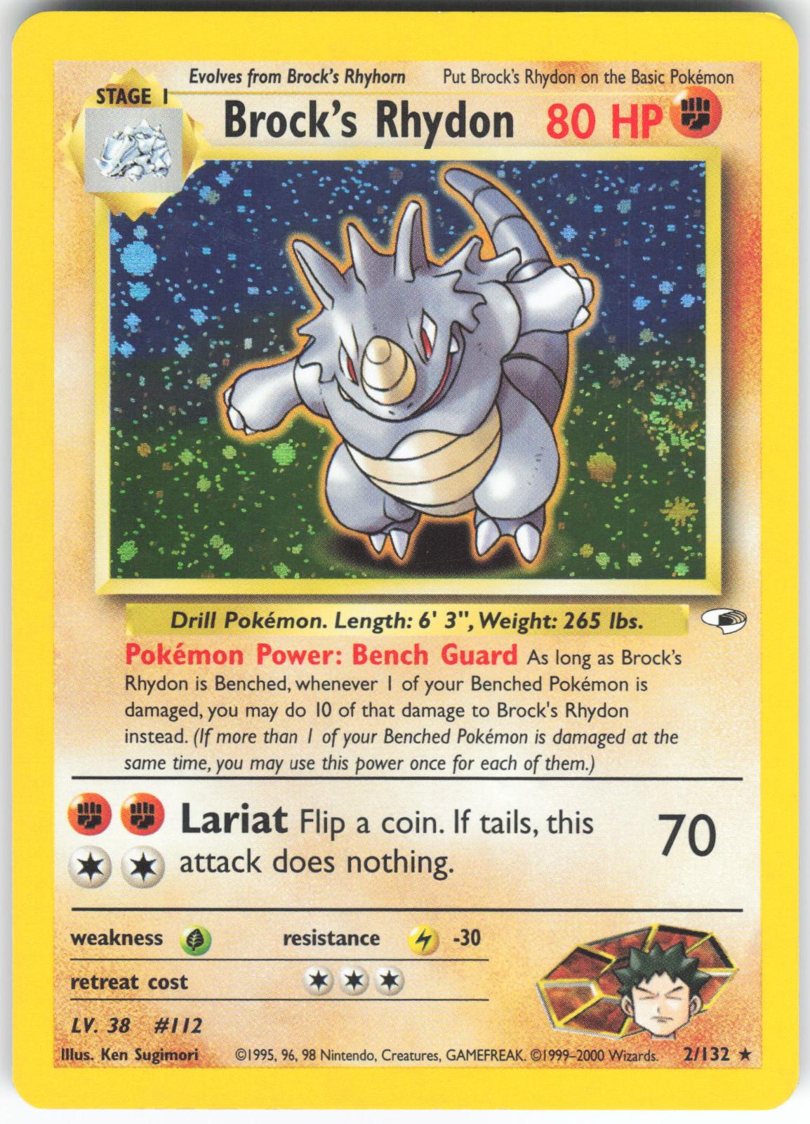 Brock's Rhydon 2/132 Rare Gym Heroes Unlimited Holo MP