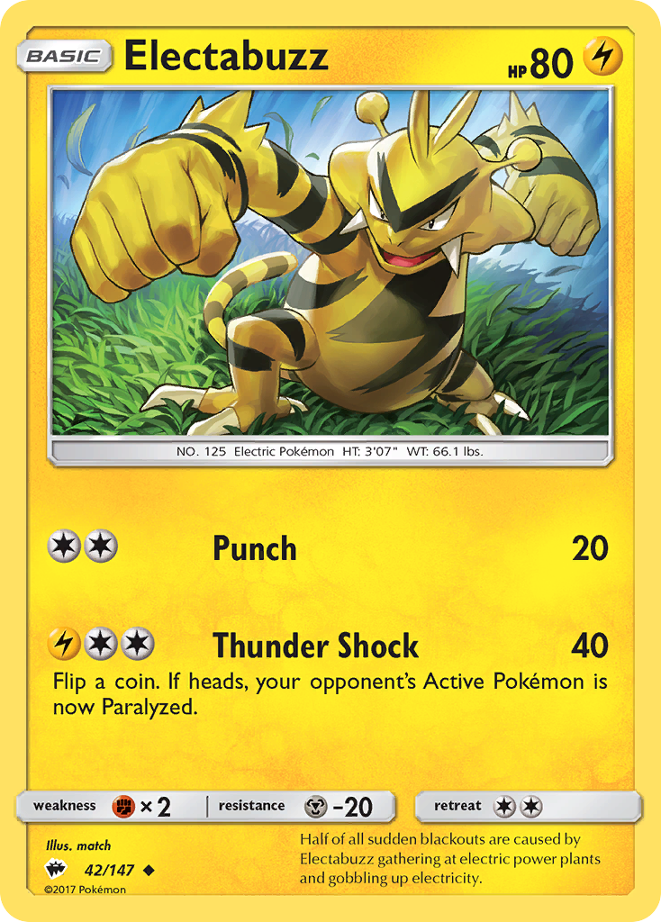 Electabuzz 42/147 Uncommon Reverse Holo Burning Shadows NM/LP