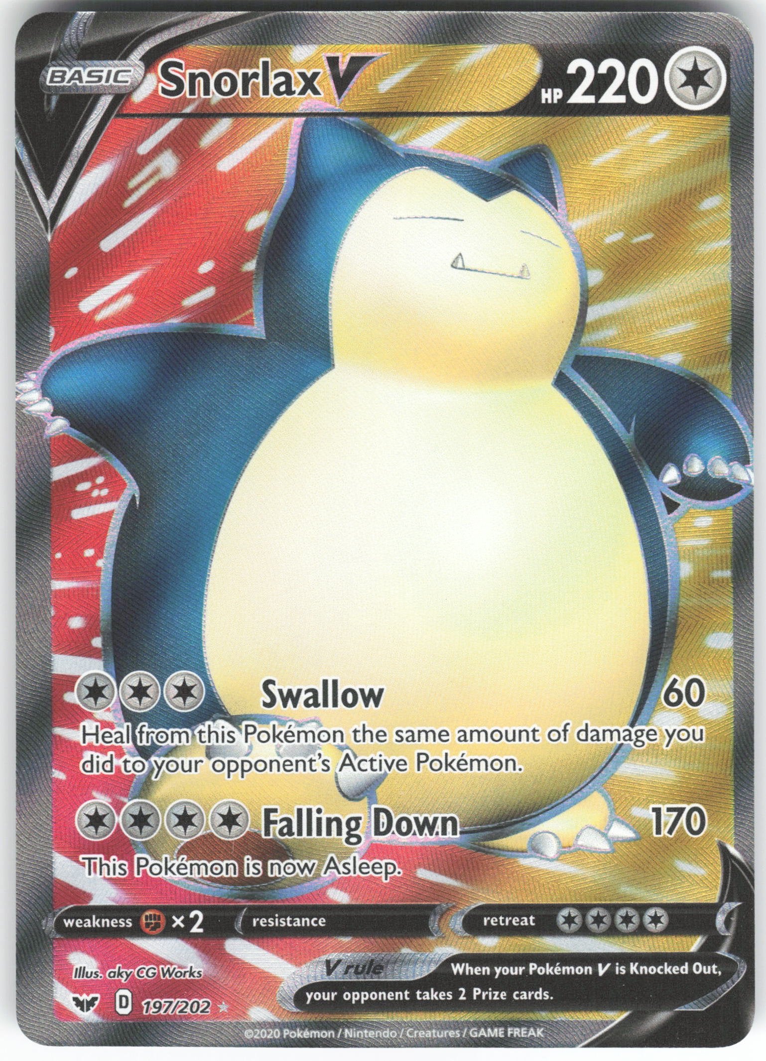 Snorlax V (Full Art) Ultra Rare SWSH01: Sword & Shield Base Set 197/202 NM