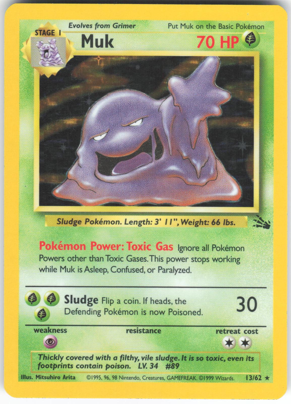 Muk 13/62 Rare Fossil Unlimited Holo MP