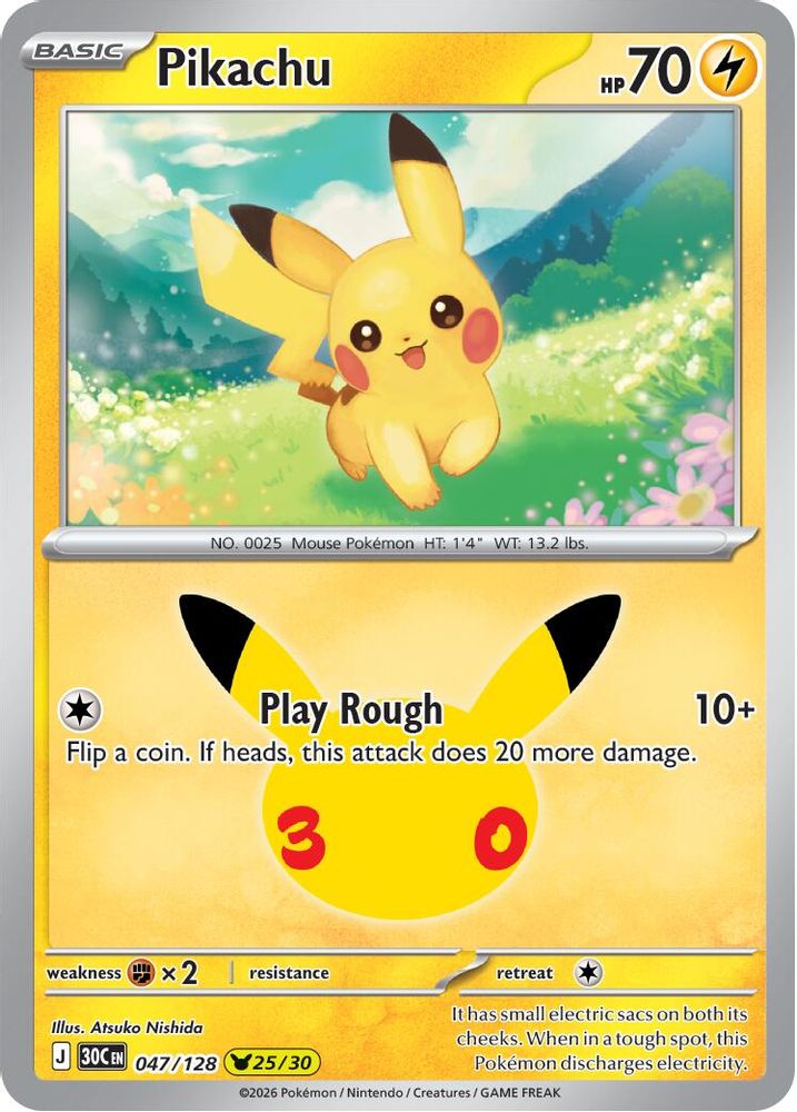 Pikachu 047/128 Pikachu Rare ME: 30th Celebration Holo NM/M