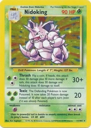 Nidoking 11/102 Holo Rare Base Set Unlimited Holo NM/M