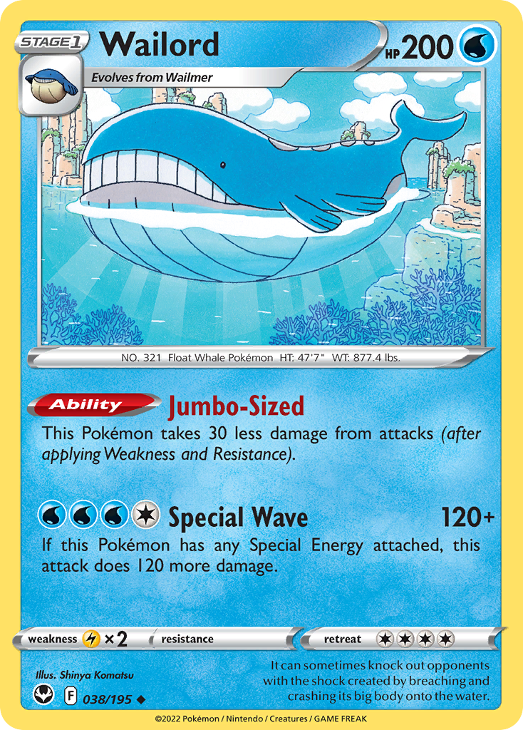 Wailord 038/195 Uncommon Silver Tempest NM/LP