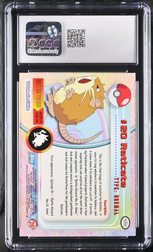CGC 6 Raticate Pokémon Topps 1999 Series 1 20 First Print
