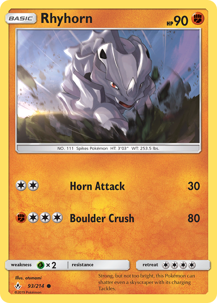 Rhyhorn 93/214 Common Reverse Holo Unbroken Bonds NM/LP