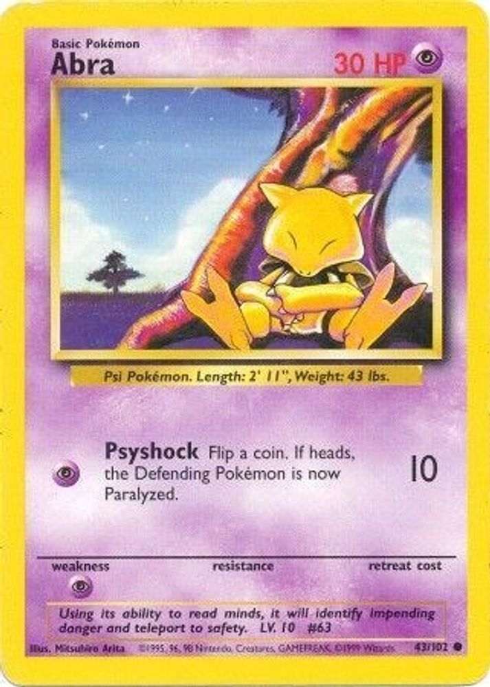 Abra 43/102 Common Base Set Unlimited NM/M
