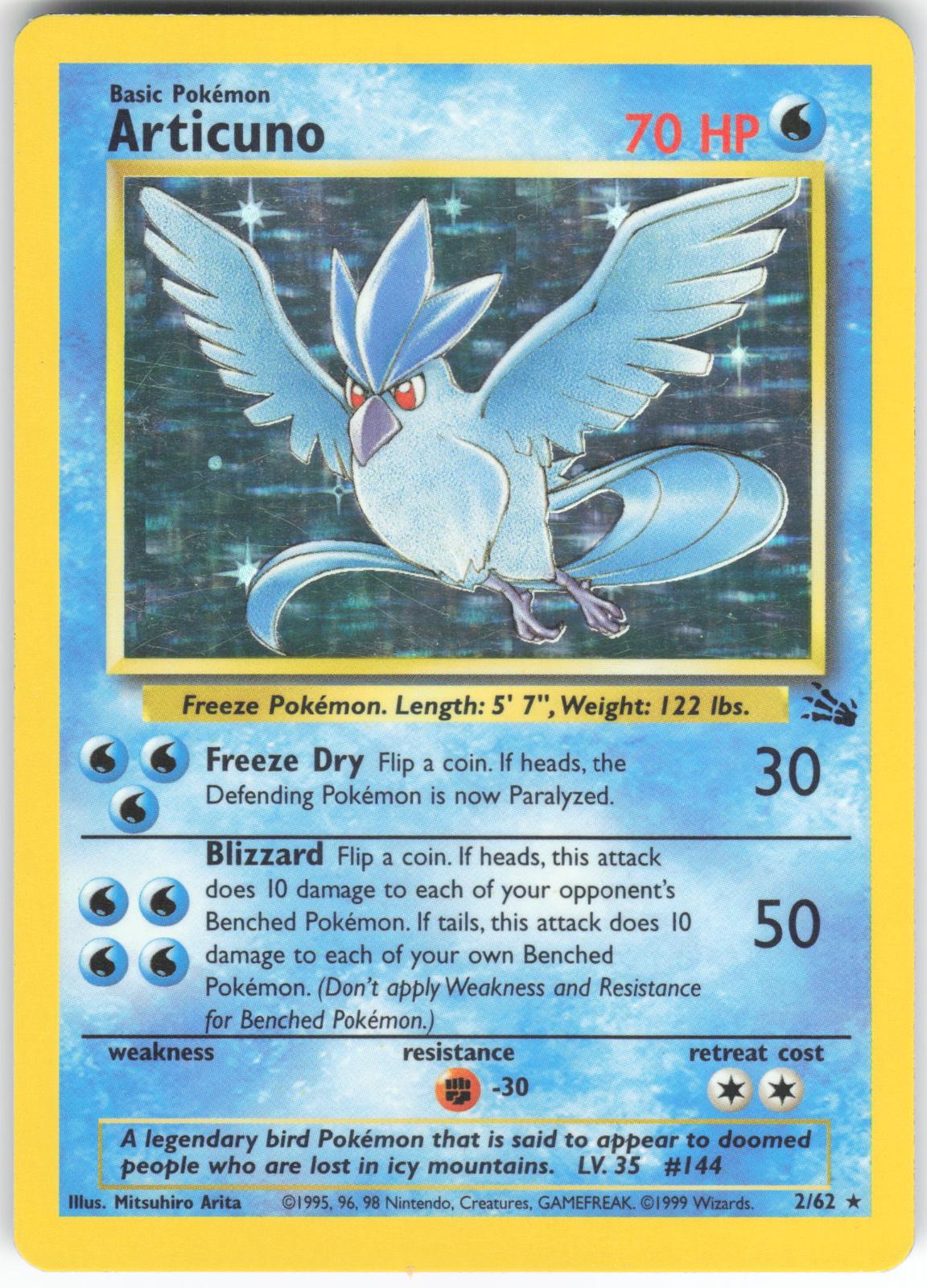 Articuno 2/62 Rare Fossil Unlimited Holo MP