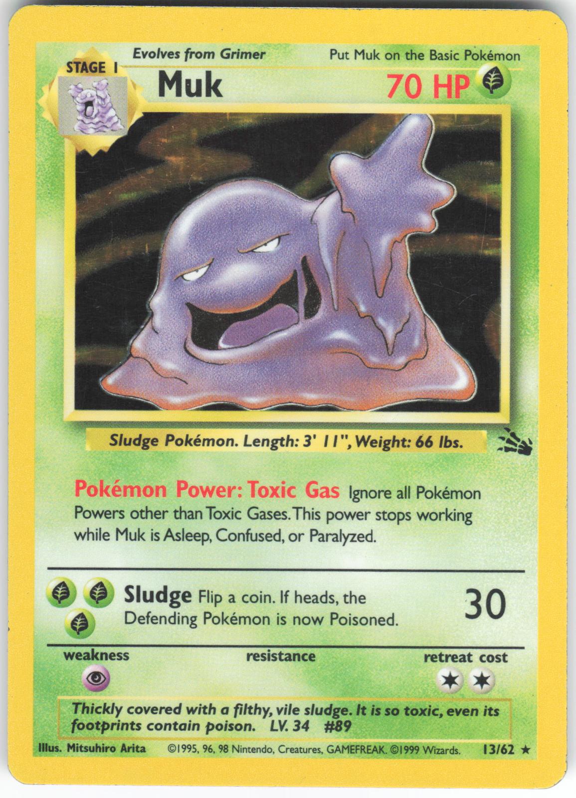 Muk 13/62 Rare Fossil Unlimited Holo MP