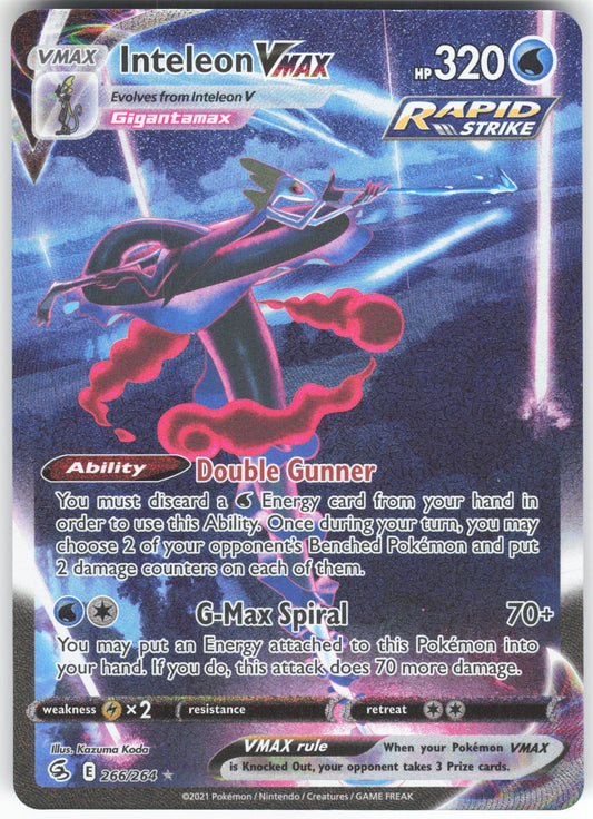 Inteleon VMAX (Alternate Art Secret) Secret Rare SWSH08: Fusion Strike 266/264 NM