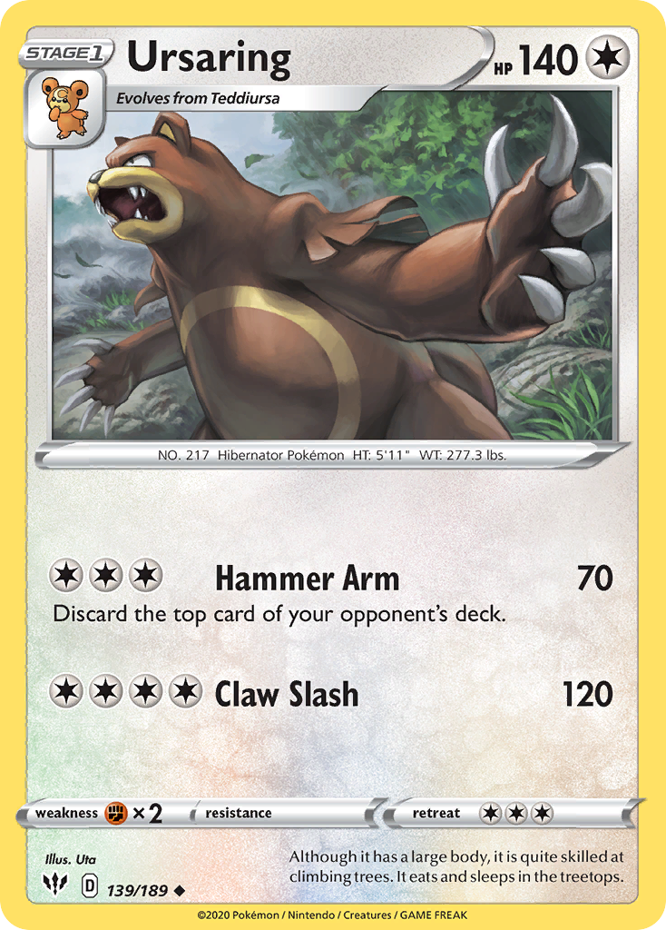 Ursaring 139/189 UnCommon Reverse Holo Reverse Holo Darkness Ablaze NM/LP