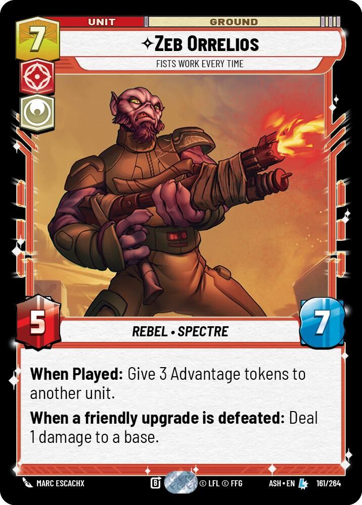 Zeb Orrelios - Fists Work Every Time 161/264 Legendary Ashes of the Empire NM/M