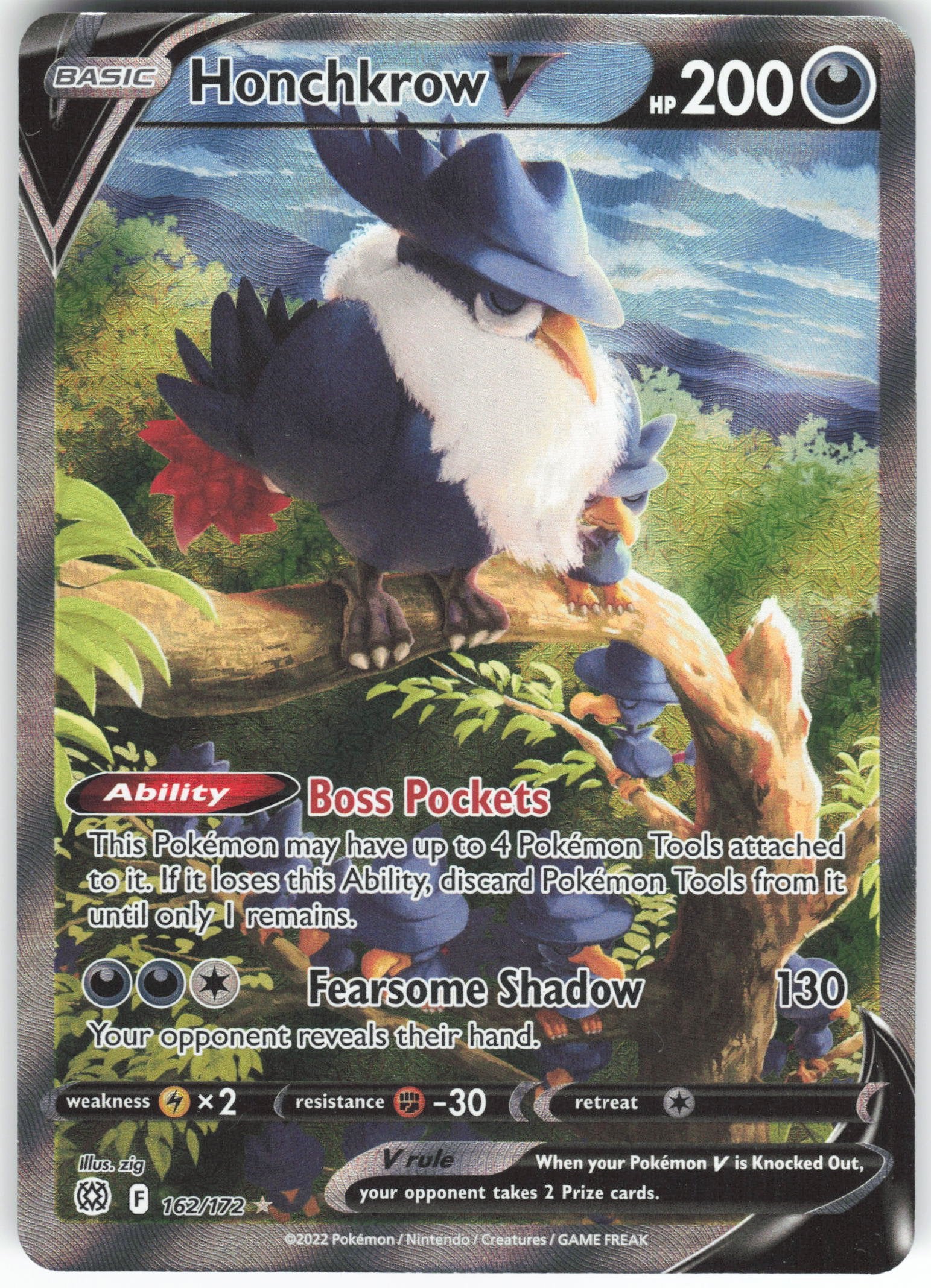 Honchkrow V (Alternate Full Art) Ultra Rare SWSH09: Brilliant Stars 162/172 NM