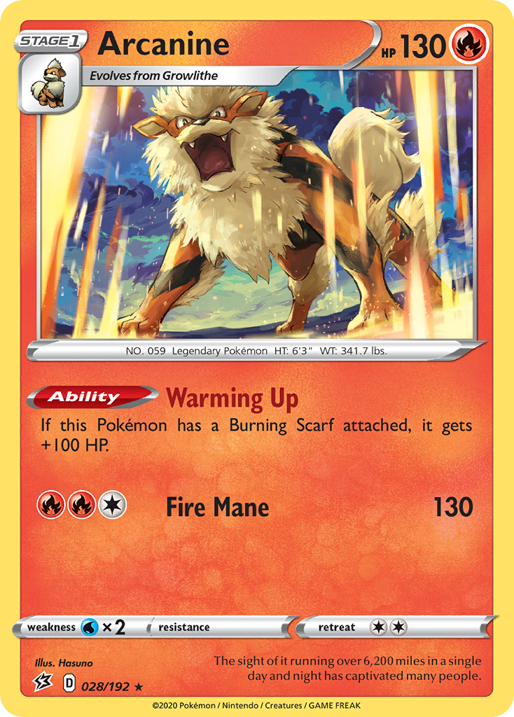 Arcanine 028/192 Rare Reverse Holo Rebel Clash NM/LP