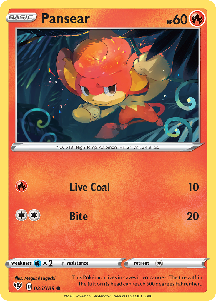 Pansear 026/189 Common Reverse Holo Darkness Ablaze NM/LP