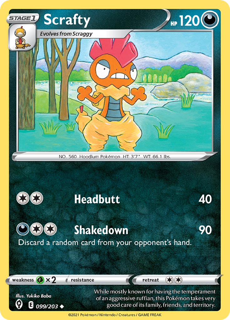 Scrafty 099/203 UnCommon Reverse Holo Reverse Holo Evolving Skies NM/LP