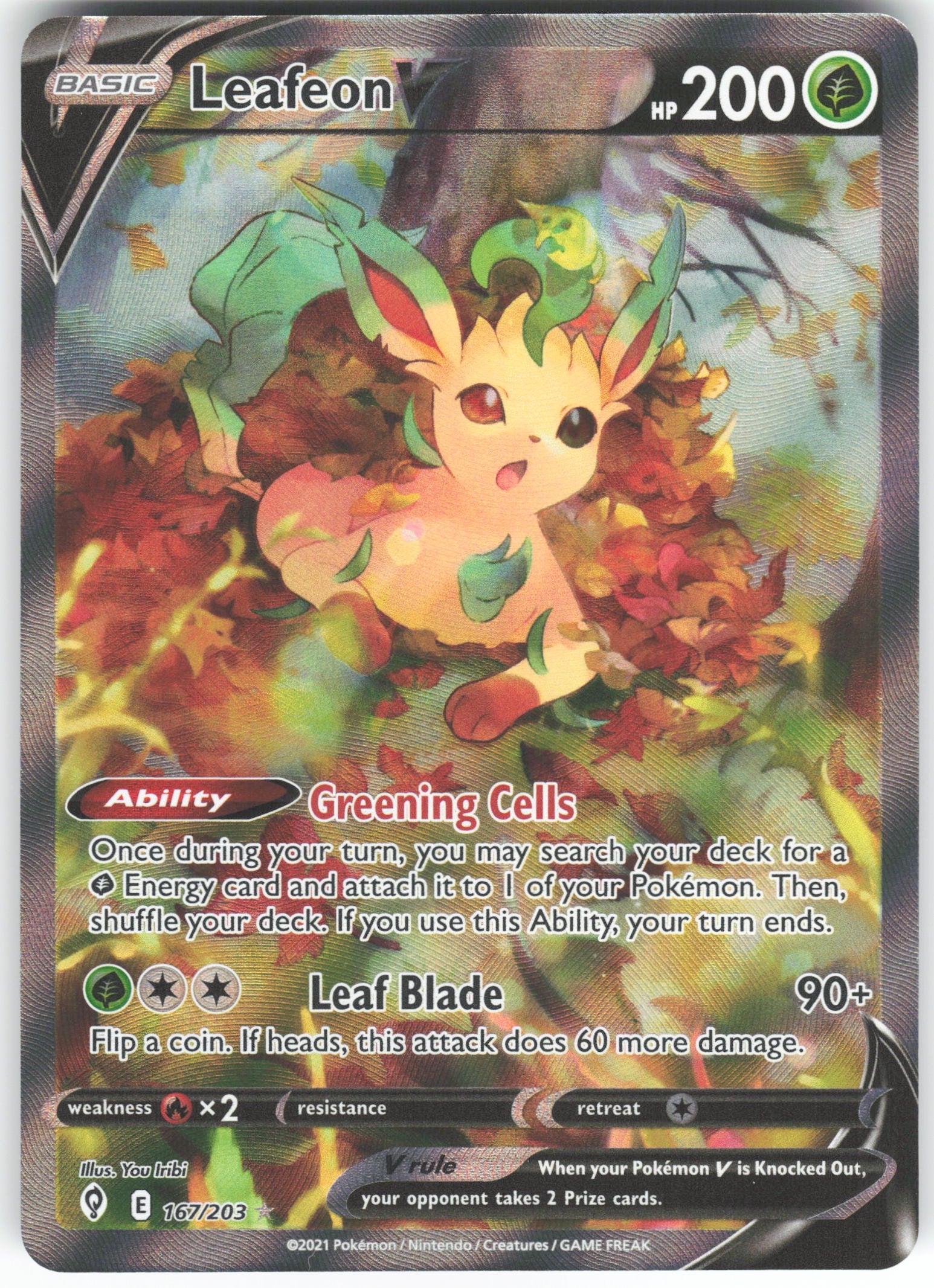 Leafeon V (Alternate Full Art) Ultra Rare SWSH07: Evolving Skies 167/203 NM