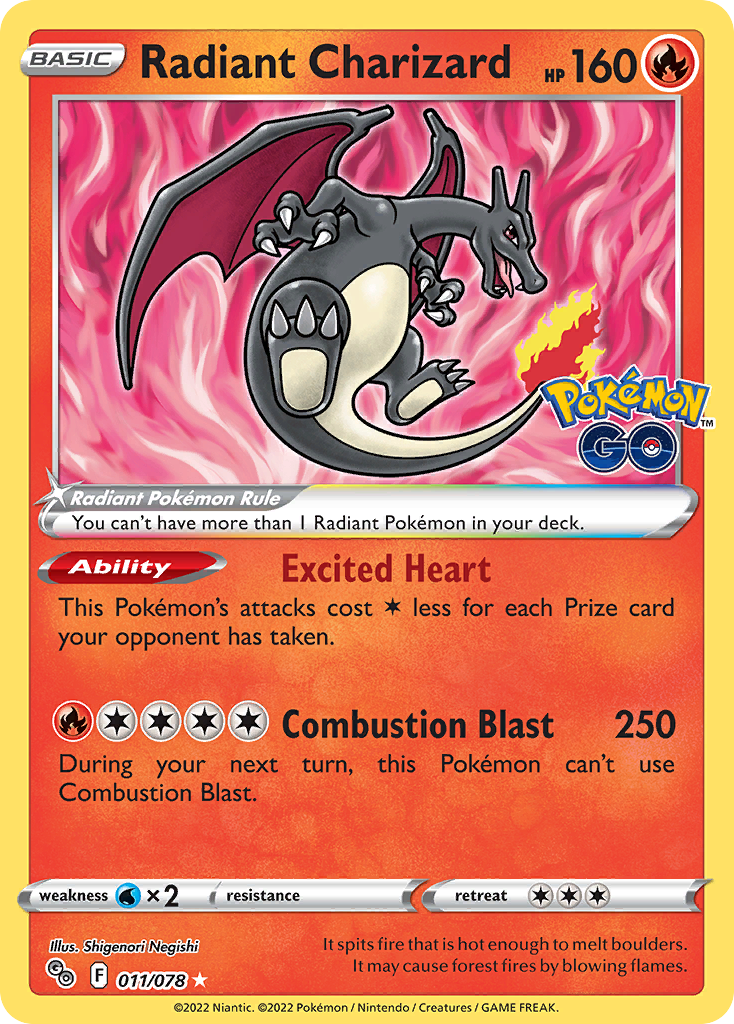 Radiant Charizard 011/078 Radiant Rare Pokemon GO NM/M