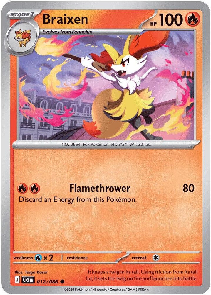 Braixen 012/086 Common Reverse Holo Chaos Rising NM/M