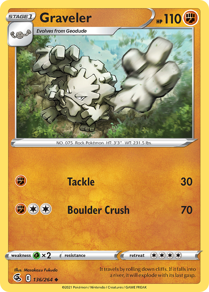 Graveler 136/264 Uncommon Reverse Holo Fusion Strike NM/LP