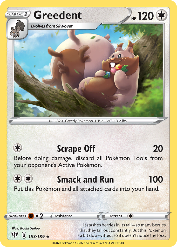 Greedent 153/189 Rare Reverse Holo Darkness Ablaze NM/LP