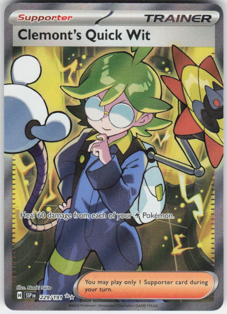 Clemont's Quick Wit - Ultra Rare SV08: Surging Sparks 229/191 NM