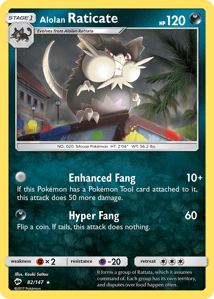 Alolan Raticate 82/147 Rare Reverse Holo Burning Shadows NM/LP
