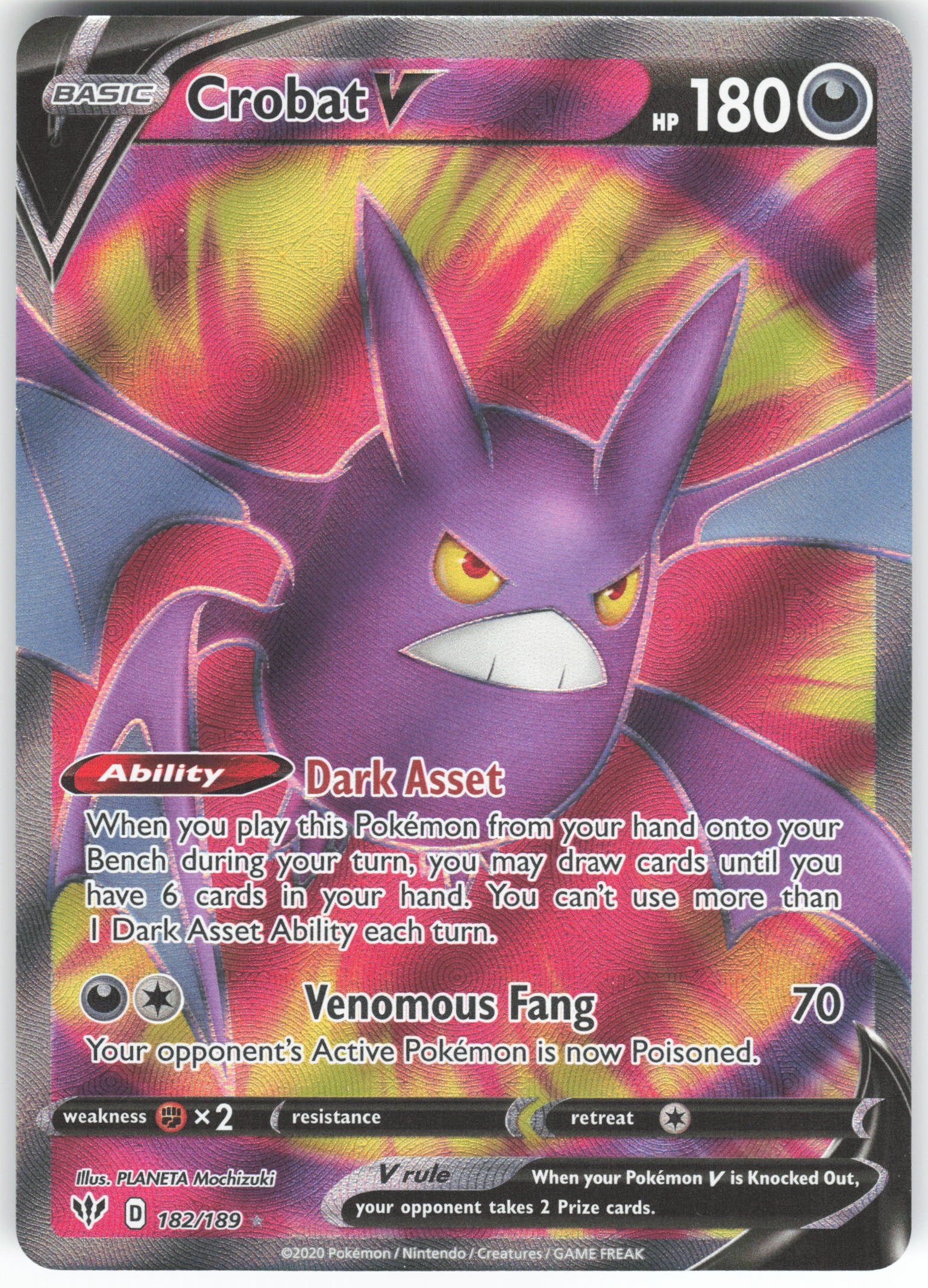 Crobat V (Full Art) Ultra Rare SWSH03: Darkness Ablaze 182/189 NM